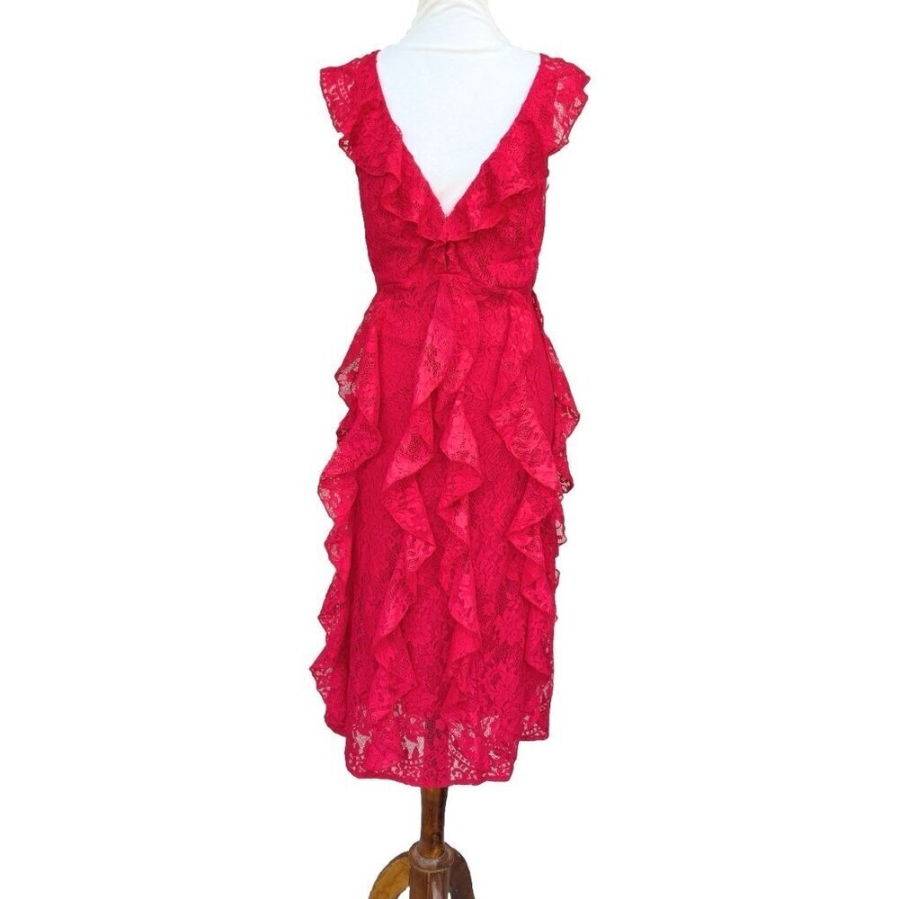 AFRM Women’s Ingrid Red Lace Ruffle Midi Dress Plunge V-Neck Size XS
